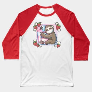 Kawaii Sloth Strawberry Milk Boba Tea Baseball T-Shirt